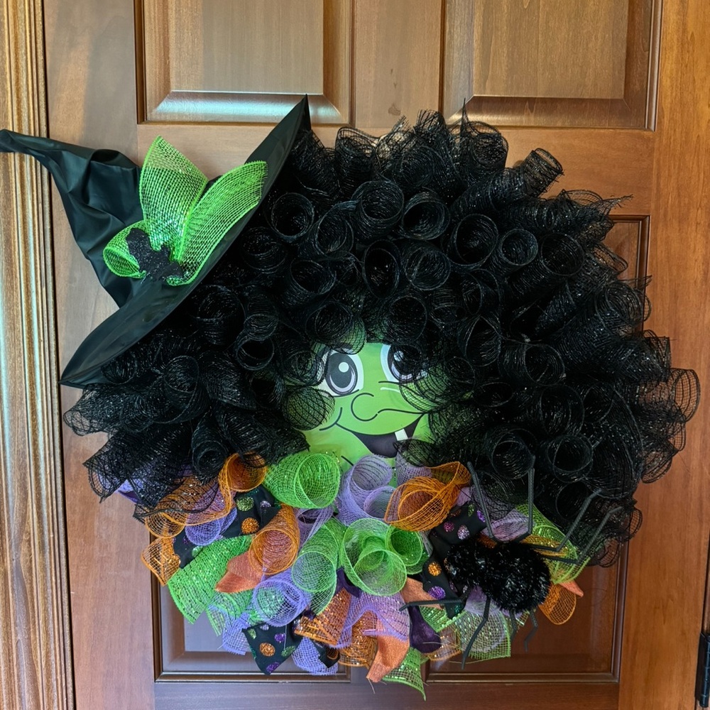 Colorful Witch Wreath with Hat